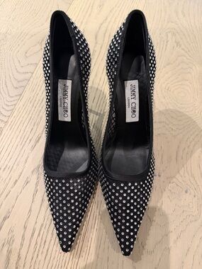 Jimmy Choo Black Crystal-Studded Pointed Toe Pumps